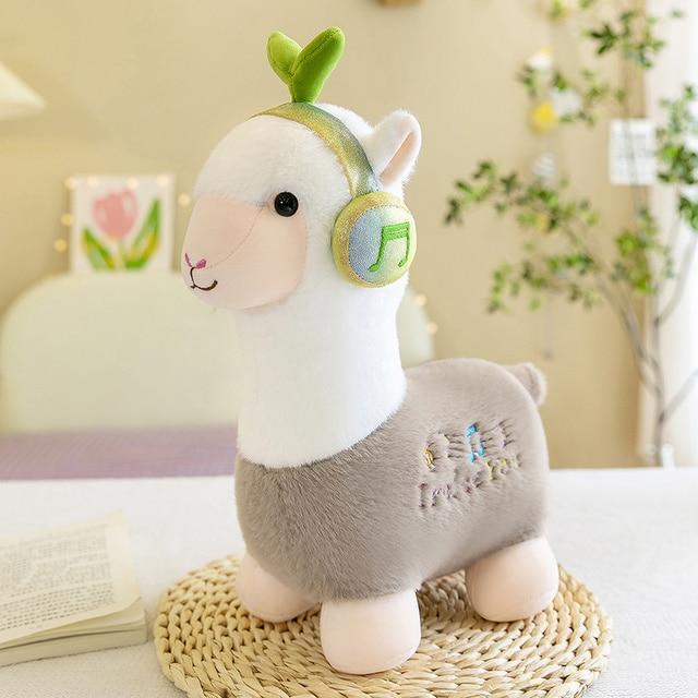

Adorable Alpaca with Headphones Peluche Toys Kawaii Standing Alpacasso Plushie Pillow Dolls for Children Girls Gift Toy 23cm сірий колір