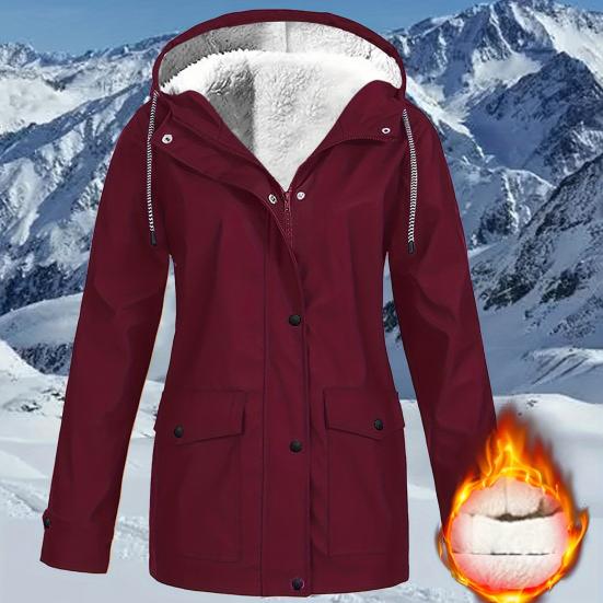 Women's Fleece Zip Up Hoodie Jackct Windproof Cozy Sherpa Lined Hooded Coat for Outdoor Hiking Climbing