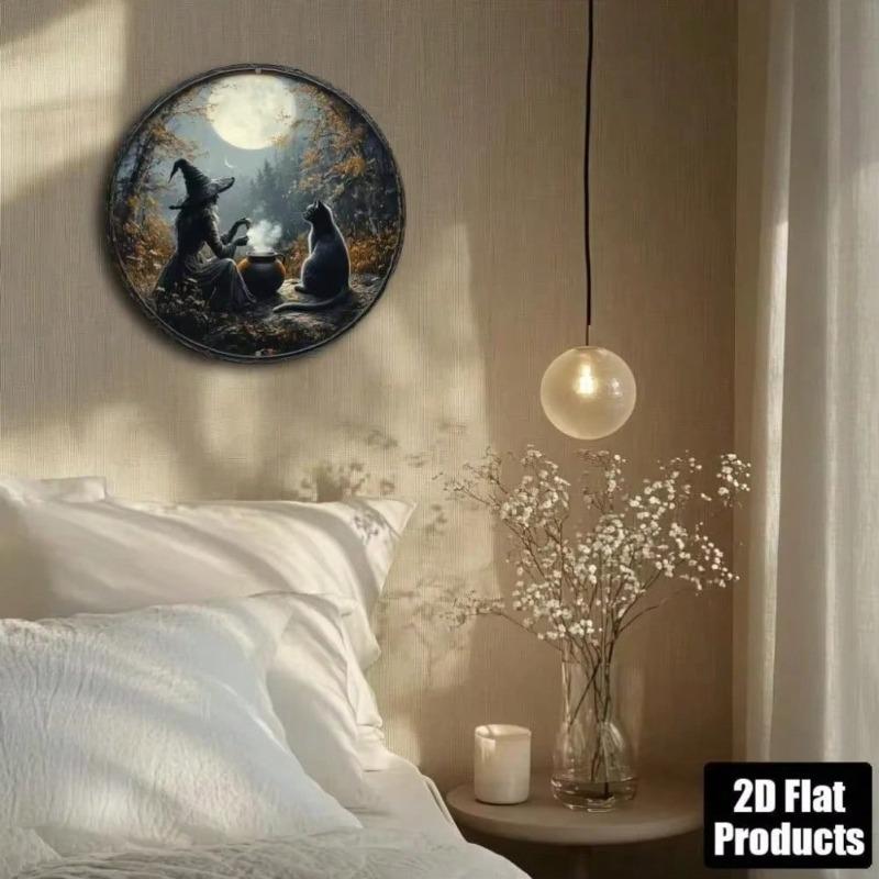 Vintage Halloween Metal Tin Sign Witch Cat Wall Art Decor For Bar Cafe