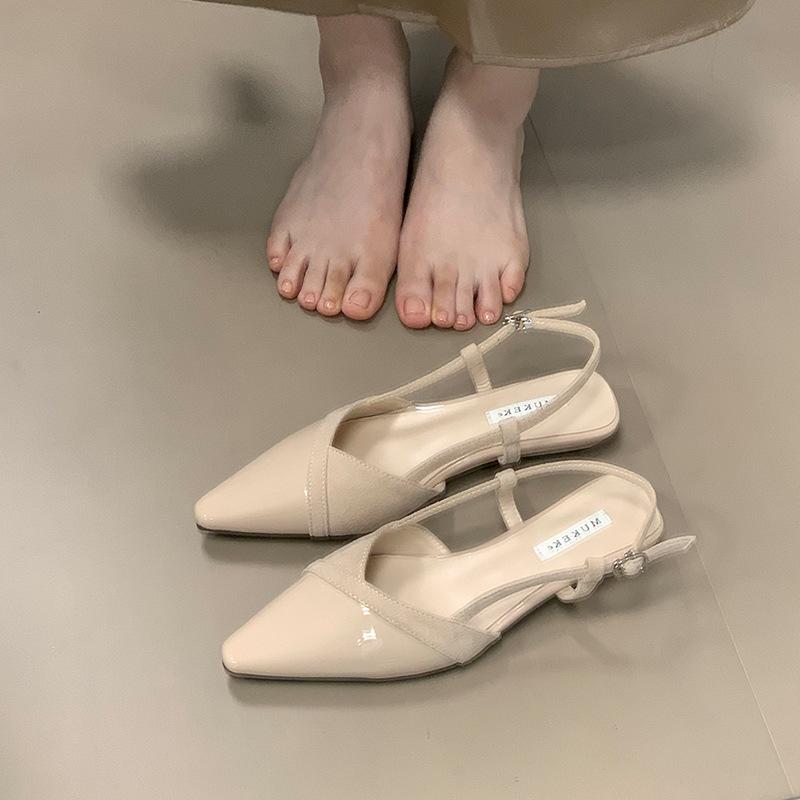 

MUKEKe French temperament pointed head empty single shoes women s summer 2025 new splicing patent leather bag head sandals women 39