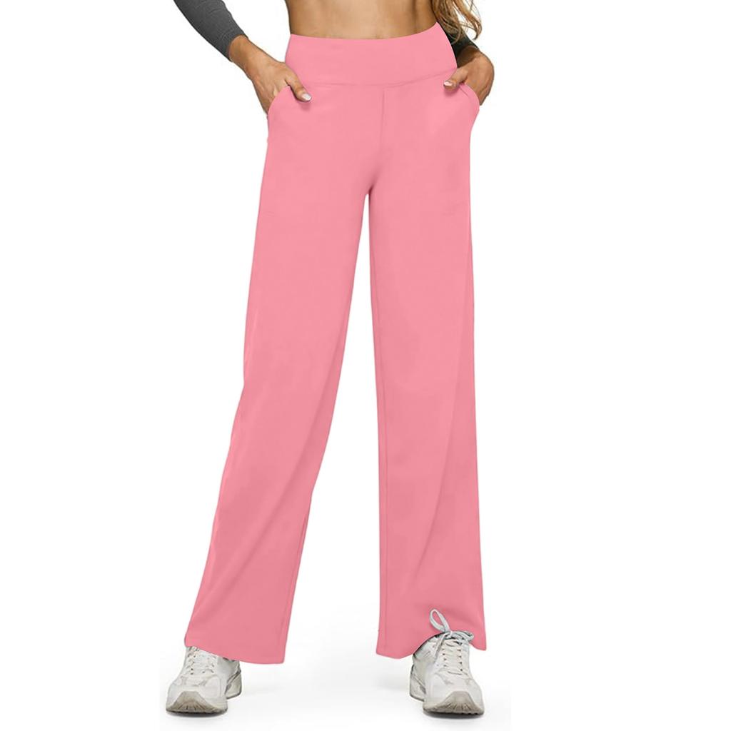 Women's Casual High-waisted Straight-leg Pants, Loose Pocket Yoga Pants