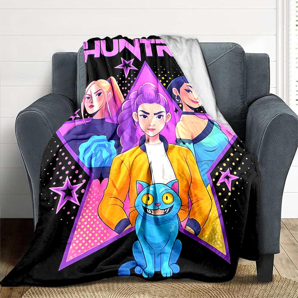 1PC Huntrix, K POP Blanket Soft Warm All Season Throw for Sofa, Bed, Car, Office Vibrant Colorful Design, Durable & Cozy Gift