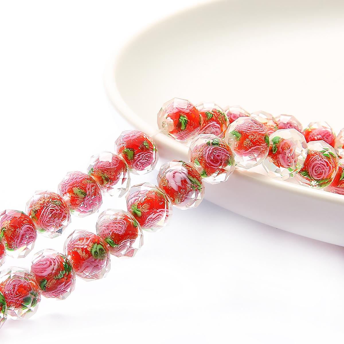 

10 шт./пакет, 8/10/12 мм, муранское прозрачное стекло, бусины лэмпворк для изготовления ювелирных изделий, женский браслет «сделай сам», цветок, рондель, граненые бусины 8mm красный