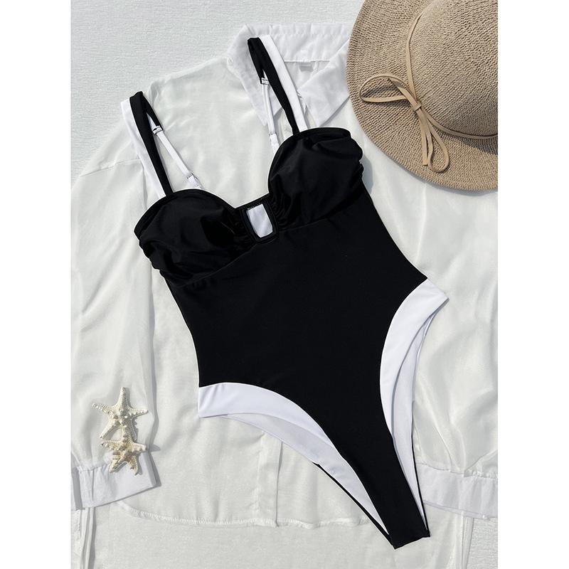 Splicing U Neck High Leg Cut One Piece Swimsuit Women Swimwear Female Monokini Bather Bathing Suit Swim Beachwear Bodysuit