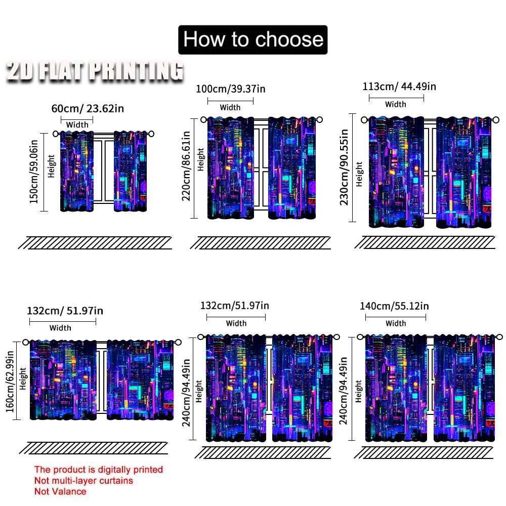 Modern Retro Punk Night City Curtain Futuristic Aesthetic Apply Bedroom Living Room Office Dormitory Curtains Set Of 2 Made Polyester Area Decor