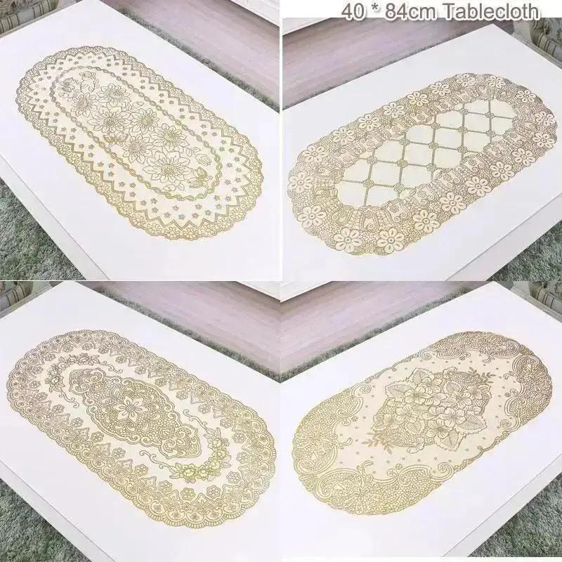 1Pcs Vintage Lace Embroidered Oval Tablecloth for Wedding Party Home Tea Table Mats Kitchen Decoration Waterproof PVC Desk Cloth