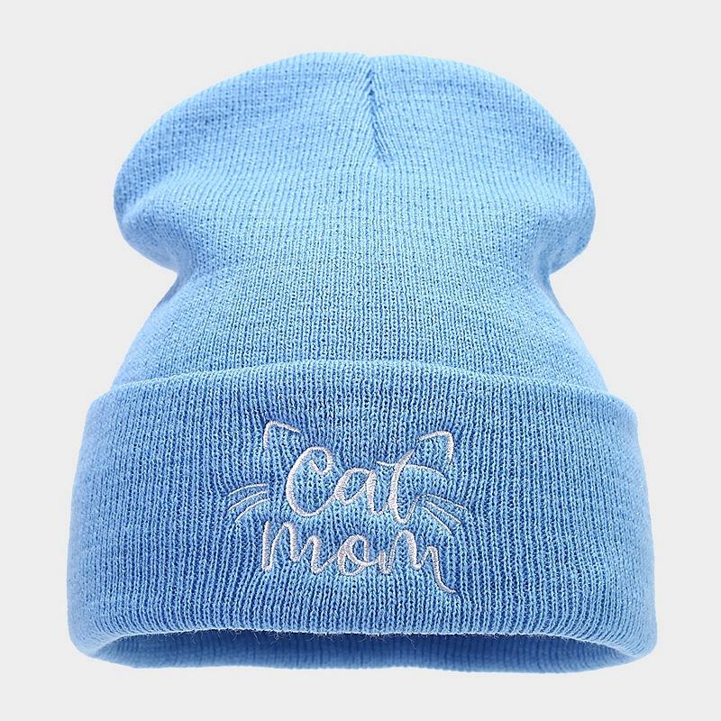 New Cute Cat Mom Embroidery Simple Pile Hat Women's Autumn and Winter Fashion Warm Wool Hat Light Mother Hat
