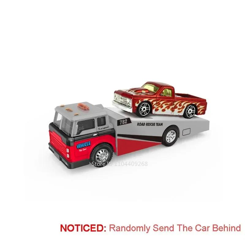 1:64 Scale Container Alloy Trailer Model Toy Car Diecast Metal Movable Joint Pull Back Engineering Vehicles Models Gifts for Boy