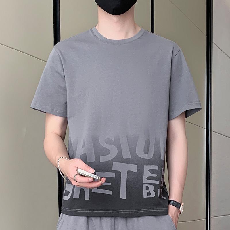 Мужская футболка с коротким рукавом, летняя свободная футболка, хлопковая футболка с коротким рукавом и круглым вырезом XXXXL серый