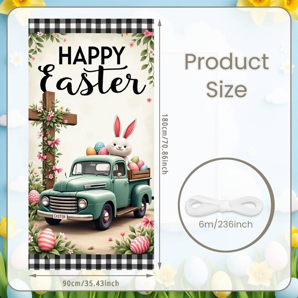 Easter Egg Display Vintage Truck Religious Easter Backdrop Spring Easter Background Plaid Border For Family Gathering Church