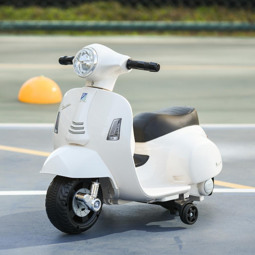 Motocicletta Elettrica per Bambini Vespa Moto Elettrica con Luce LED, Suono, Moto Elettrica per Bambini da 18-36 Mesi, Bianca