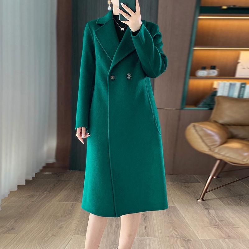 Wool Double-sided Woolen Middle-aged Mother Coat Women's Autumn and Winter Long Over-knee Slim-fitting and Thin Autumn and Winter Coat