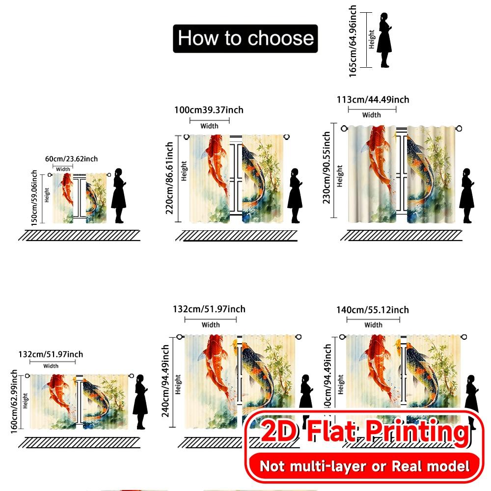 2 Stück, 2D-FLACHDRUCK Vorhänge (Ohne Stange) Koi Harmonie(2) Feiertag Halloween Weihnachten Bedruckte Vorhänge Vielseitiger Stoff