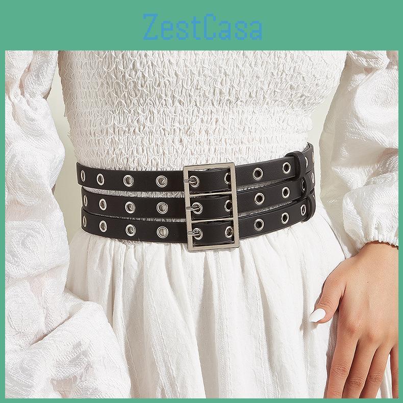 Punk Style Rivet Multi-hole Personalized Belt Decor European And American Fashion Three-row Pin Buckle Belt Trendy Pants Belt In Stock