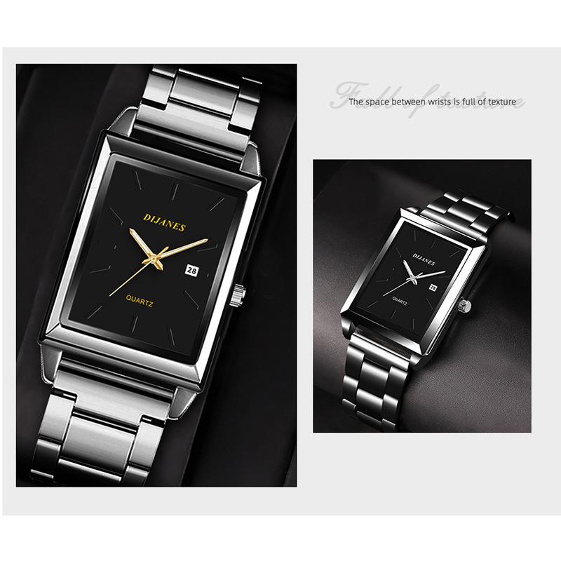 New square watch Steel band Quartz watch Calendar Watch Business Men's Watch Student Watch Small watch