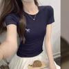 Summer Pure Desire Spice Girl Skinny Bow Embroidered Half Sleeve Top Women's Simple Temperament Fashion T-Shirt