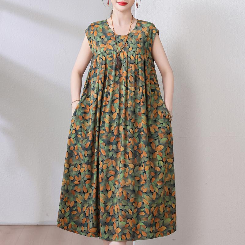 Plus Size Sommer Vintage Kleid Frau Oversize Lose ärmellose lässige elegante lange Kleider