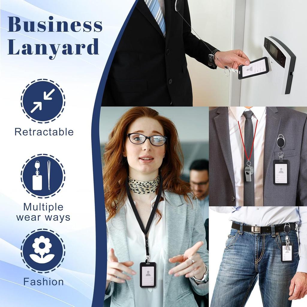 Retractable Card Holder Badge Clip with Detachable Lanyard Badge Reel Keychain Cruise Card Holder