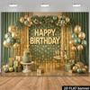 2D Plane, 1 Piece of Champagne Green Gold Birthday Curtain and Double-layer Matcha Cake Elements