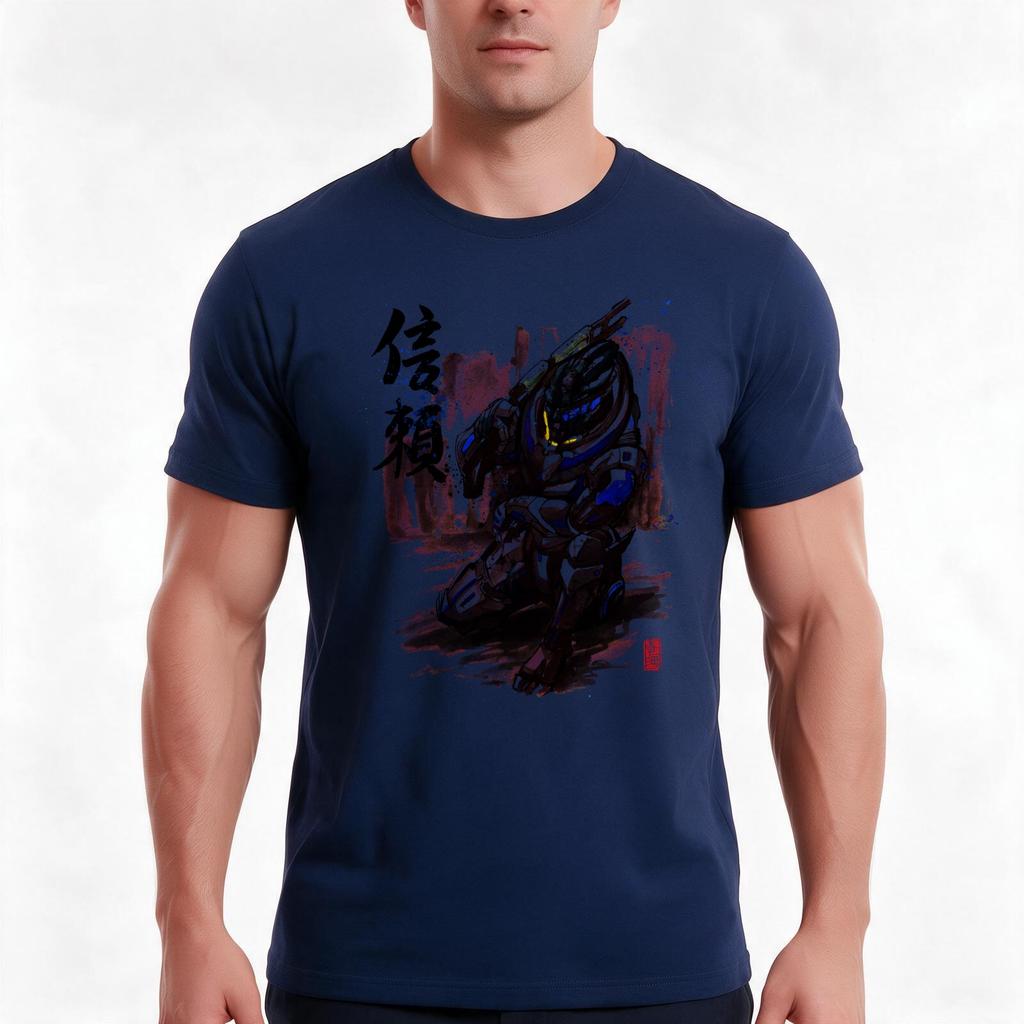 Mass Effect Garrus Sumie Style With Japanese Calligraphy Tshirt Summer Casual Cotton Tee Oversized Streetwear Tops