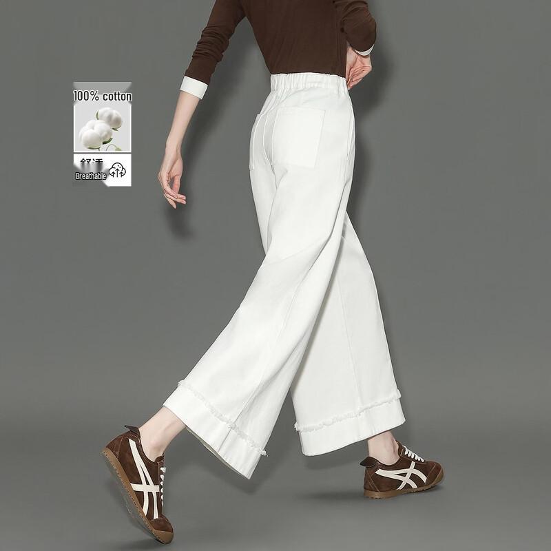 Demana Women s Pure Cotton Wide-Leg Cropped Jeans L