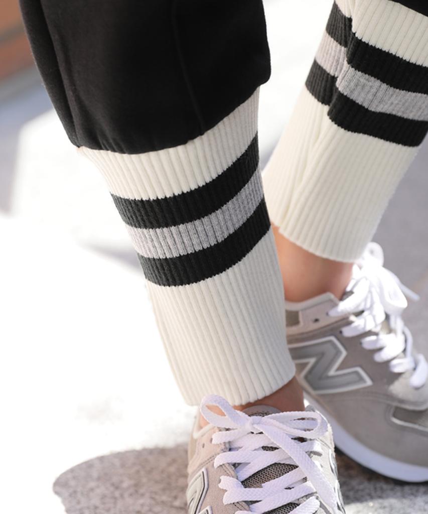 Jikeulib Warm Fleece-Lined String Elastic Pocket Cargo Contrast Hem Long Sock Jogger Pants