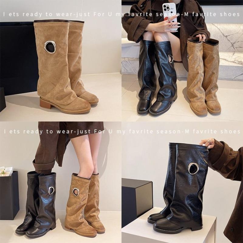 Fashion Vintage Block Heel Trouser Boots Thick Leg Thigh Boots Plus Size Boots for Women