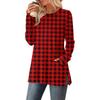 Women's Checkered Printed Round-neck Long-sleeved Top With Pockets And Side Slits
