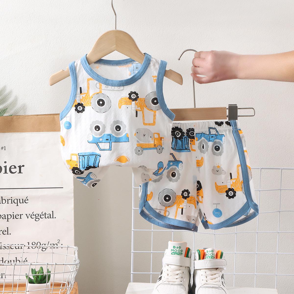 

Детский летний хлопковый комплект без рукавов, шорты, пижама, корейский стиль, майка для мальчиков, комплект одежды, детский набор одежды 100cm