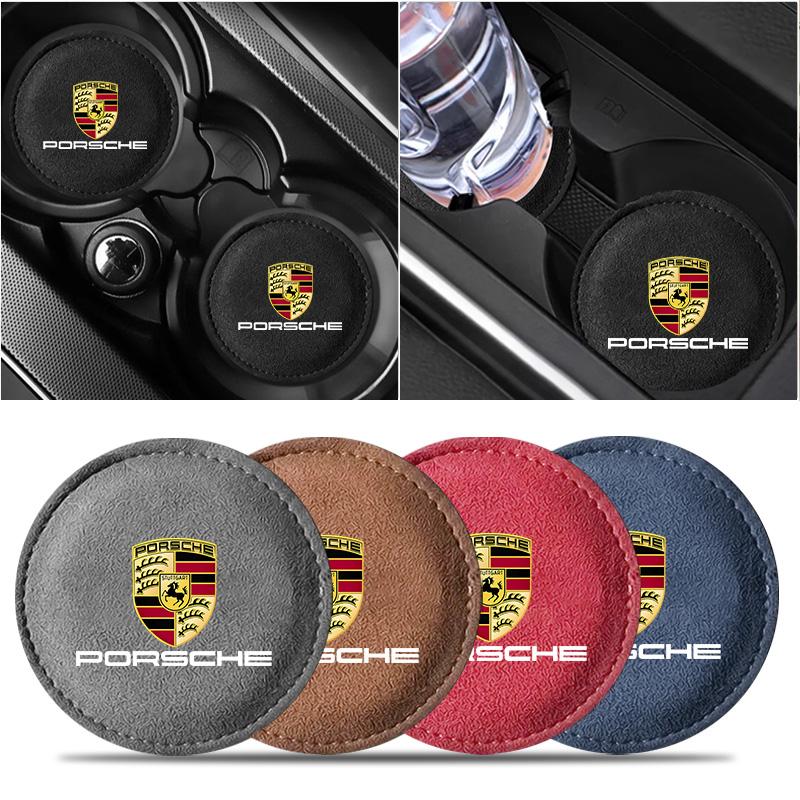 2PCS Car Coaster Mat Water Cup Slot Non-Slip Pads For Porsche Panamera Cayenne Taycan 911 718 Macan Carrera-GT 928 968 Accessory