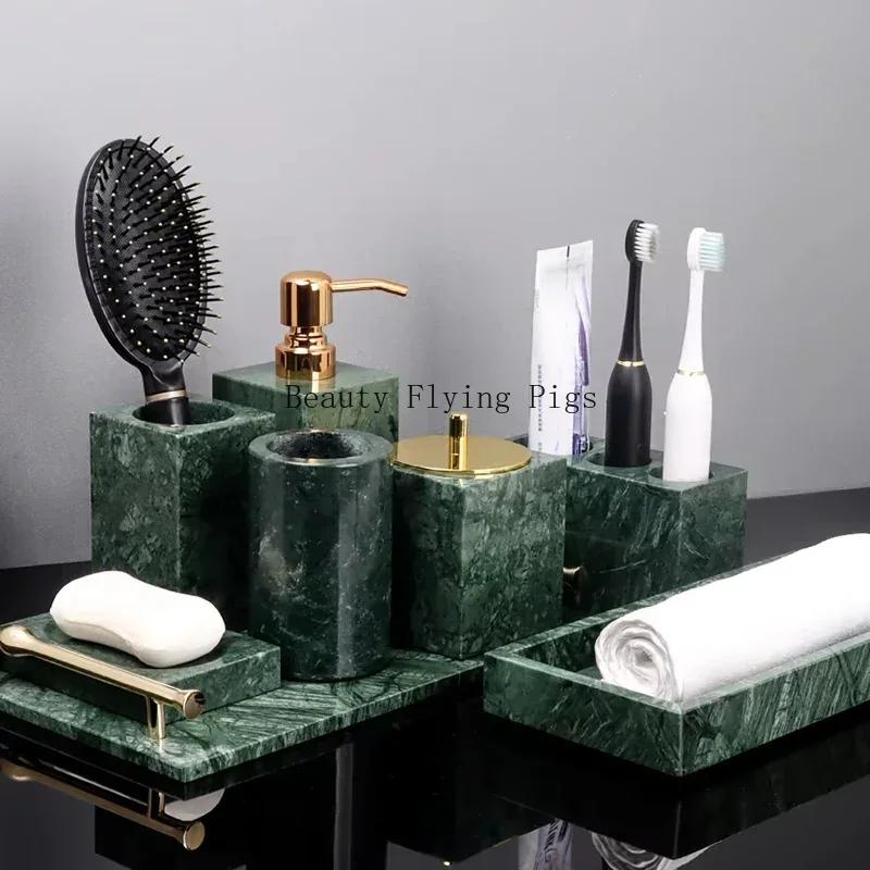 Indian Green Natural Marble Bathroom Accessories Retro Soap Dispenser Soap Dish Toothbrush Holder Tissue Box Bathroom Toiletry