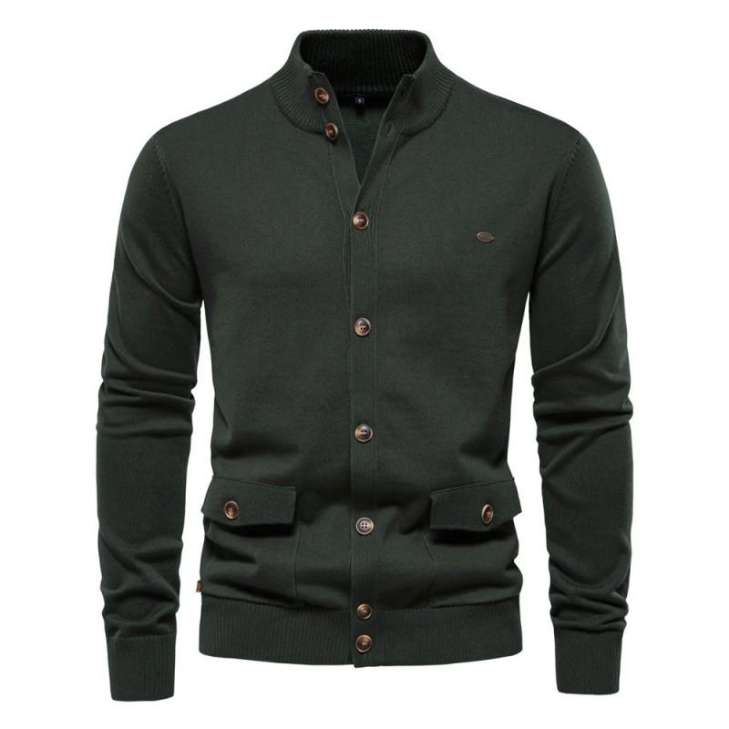 Mens Solid Color Knit Cardigan Sweater Winter Casual Slim Fit Cotton Blend Long Sleeve Urban Style