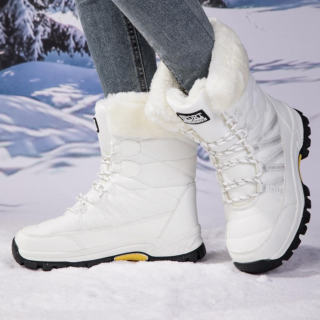 Women High-top Snow Boots Plush Warm Ankle Boots Windproof Wear-resistant Outdoor Cotton Shoes for Hiking Walking Trekking