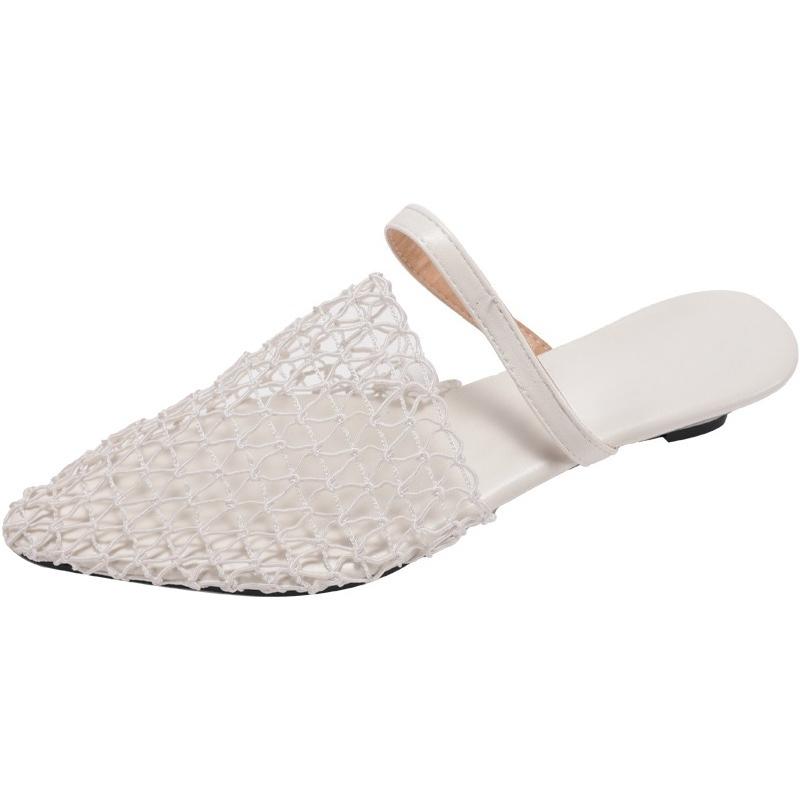 Woven Mesh Breathable Sandals Summer New Pointed Toe Wrapped Toe Cover Foot Non-Slip Wear-Resistant Low Heel Slippers