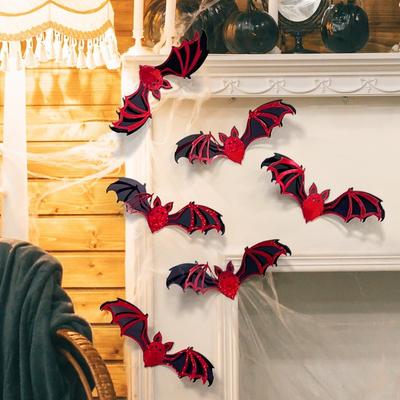 Festival Double Layer Halloween Bat Stickers PVC Red Hollow Out Bat Wall Stickers Black DIY 3D Wallpaper Decal Room Decoration