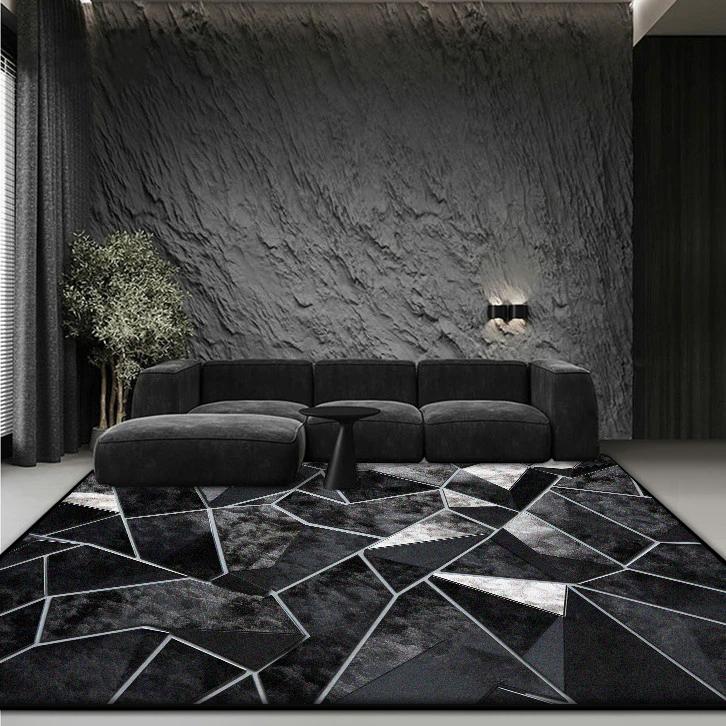 Black Geometric Large Living Room Carpets Modern Decoration Bedroom Bedside Easy Clean Rug Office Coffee Tables Antiskid Mats
