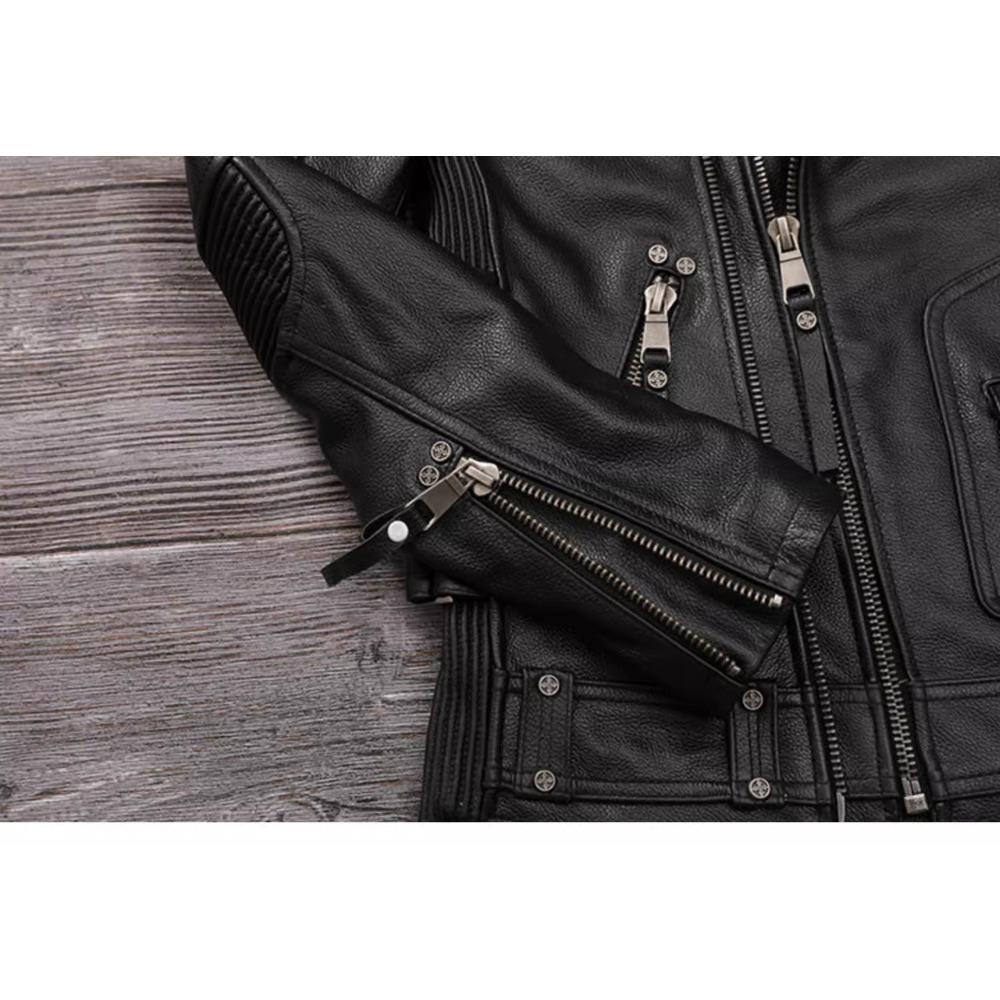 Chinese Size Heavy Motorcycle Jacket Natural Cowhide Leather Top Layer Causal Vintage Retro Moto Suit Leather Coat Winter