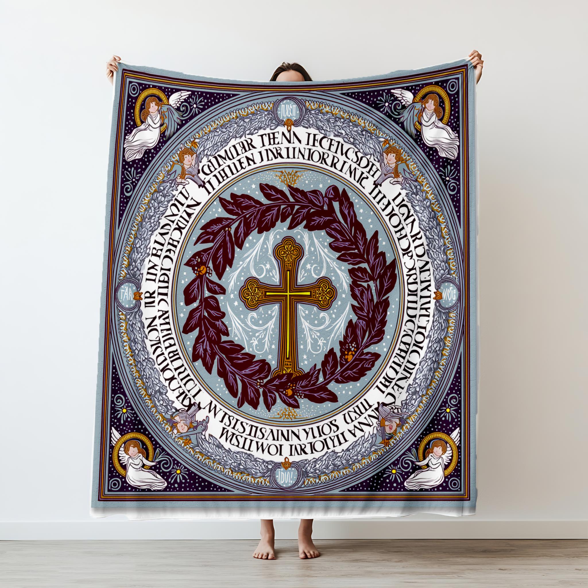 

C-Christian Print Fashion Blanket Cute Warm Flannel Soft Comfortable Home Bed Small Fashion Blankets Gift 75x90cm