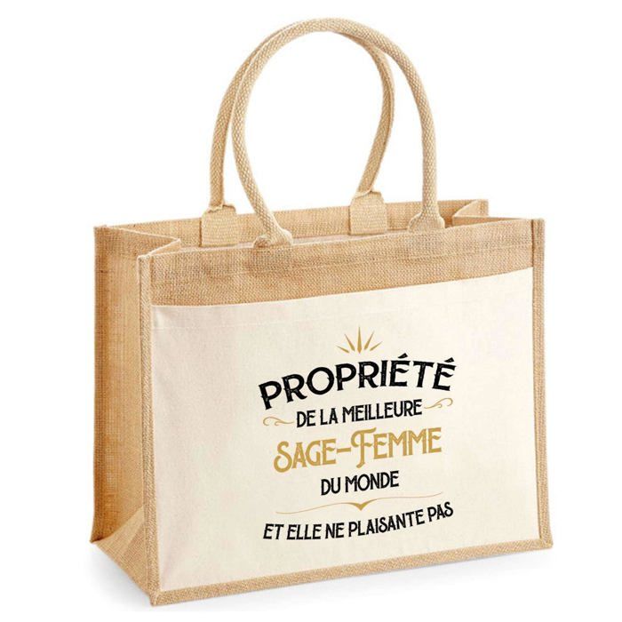Cabas jute avec poche Propriété de la Meilleure Sage-Femme Cadeau collègue femme, retraite secret santa | Sac shopping courses idée