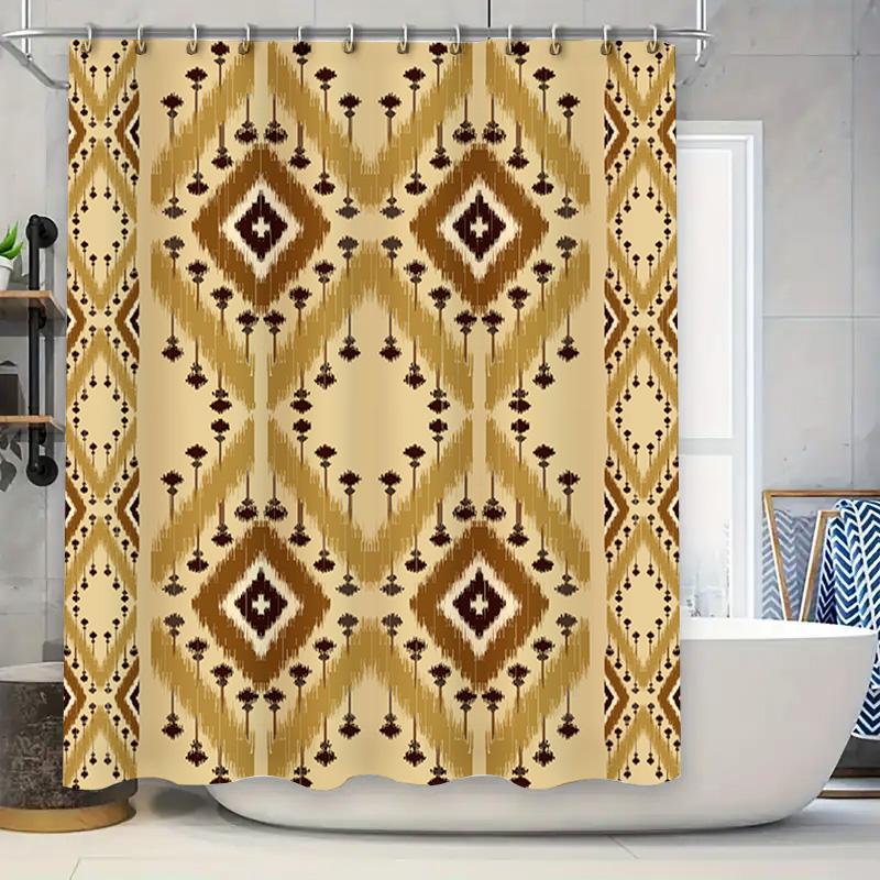 

Decorate Your Home With Unique Geometric Print Shower Curtains Cream, Brown Gold Color Scheme For Online Shopping Keyword Habits W60H190(CM)-1 Pcs