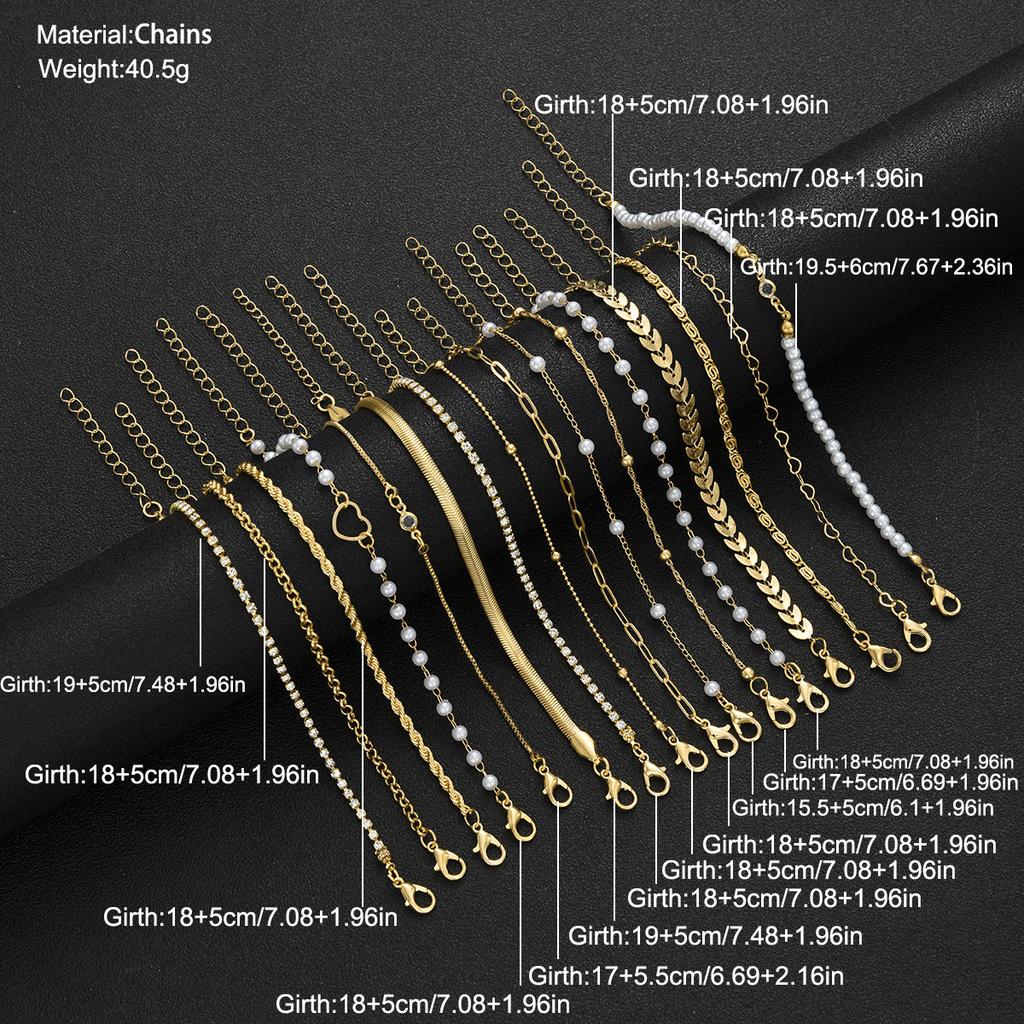 Fashionable Hot Selling Zircon Pearl Heart Bracelet 16 Pieces Iron Chain Gold Environmentally Friendly Personalized Bracelet