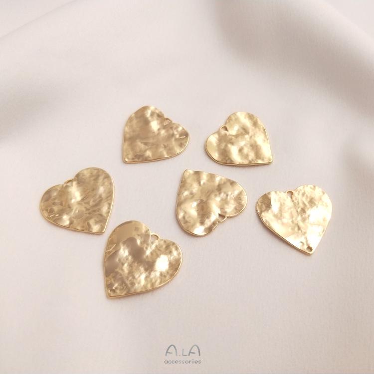 14K Gold Filled Hand-Hammered Brass Heart Pendant with Double and Single Holes - DIY Accessories