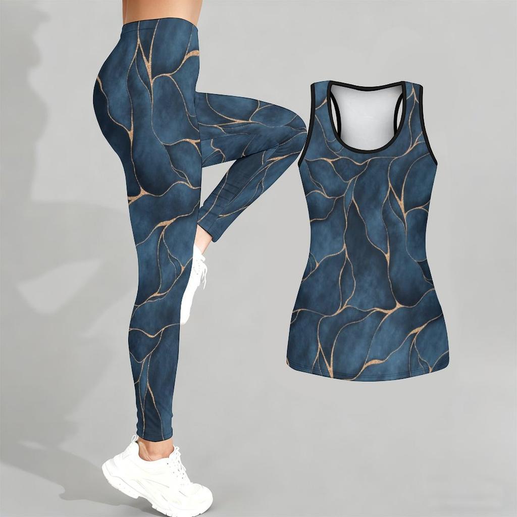 Geometry and Graffiti Pattern Print Yoga Outfit for Women Fashion Workout Leggings Fitness Sports Casual Yoga Set Sports Suit