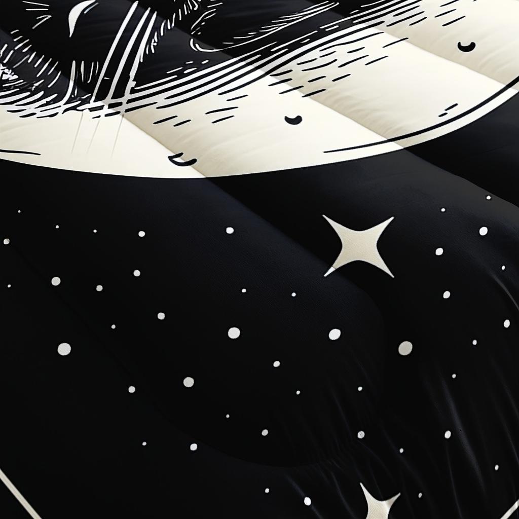 Schwarze Katze Mond Digital bedrucktes Bettwäscheset Weich Gemütlich Bettbezugset King Queen Twin Einzelgröße Geburtstagsgeschenk Raumdekoration