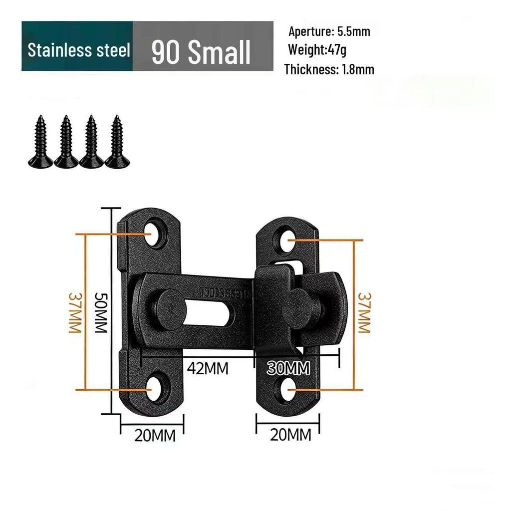 Black Stainless Steel 90° Door Latch Bolt for Home or Pet Doors
