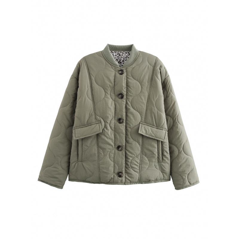 European & American Women s Quilted Button Cotton Coat: Fashionable, Comfortable, Retro Casual Outerwear Jacket Small
