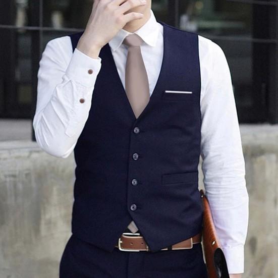 אפודה גברים צבע אחיד צמודה עם כפתור יחיד רשמית לאביב לעבודה