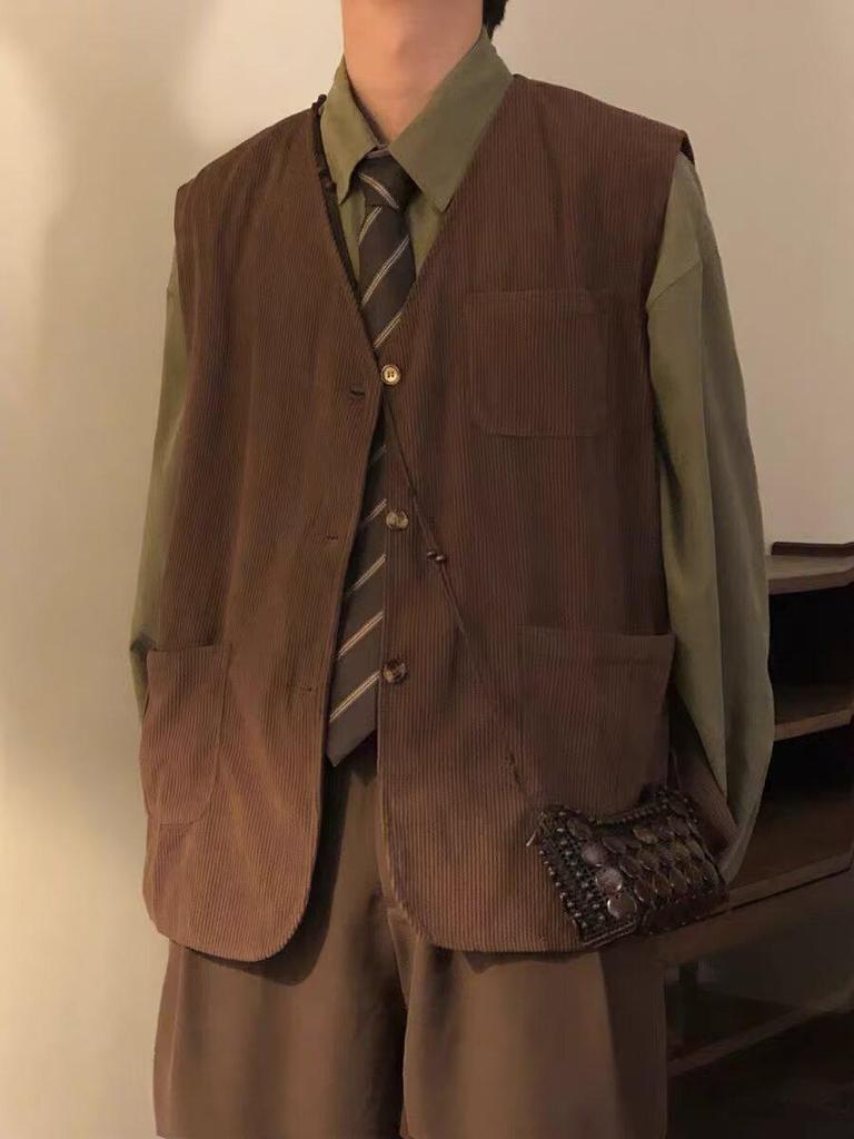 Herren Japanische Retro Cord Fledermaus Weste - Ärmellos, Locker, Trendige Frühling/Herbst Jacke