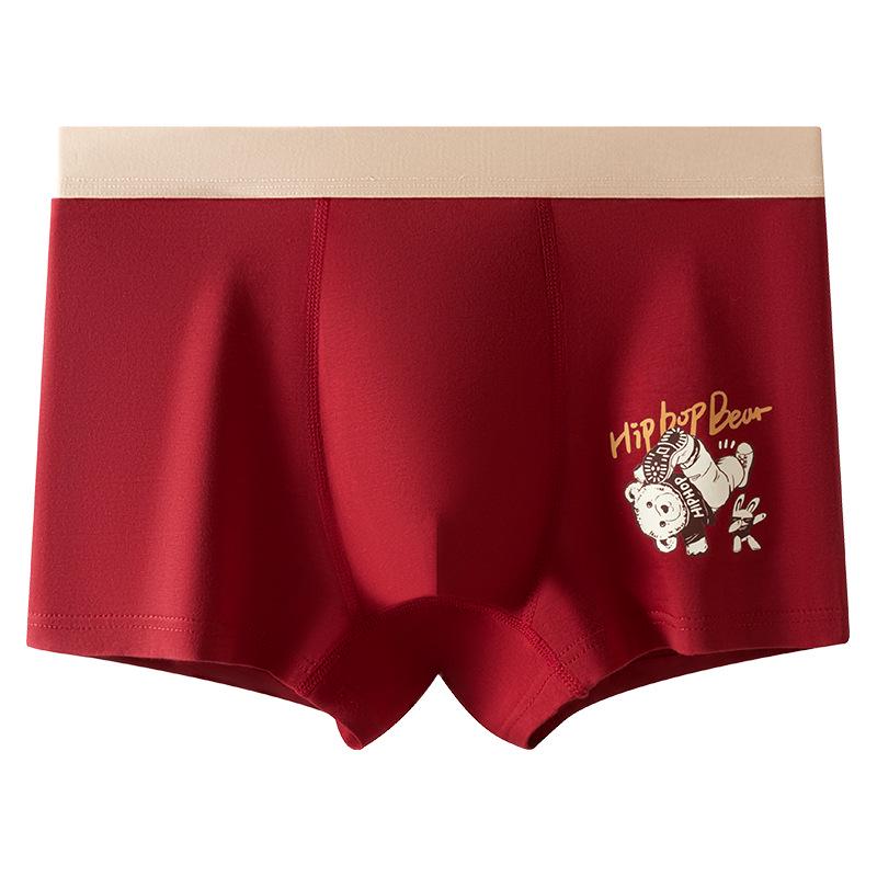 Teen Boys' Red Boxer Briefs - Year of the Rat Pure Cotton Underwear