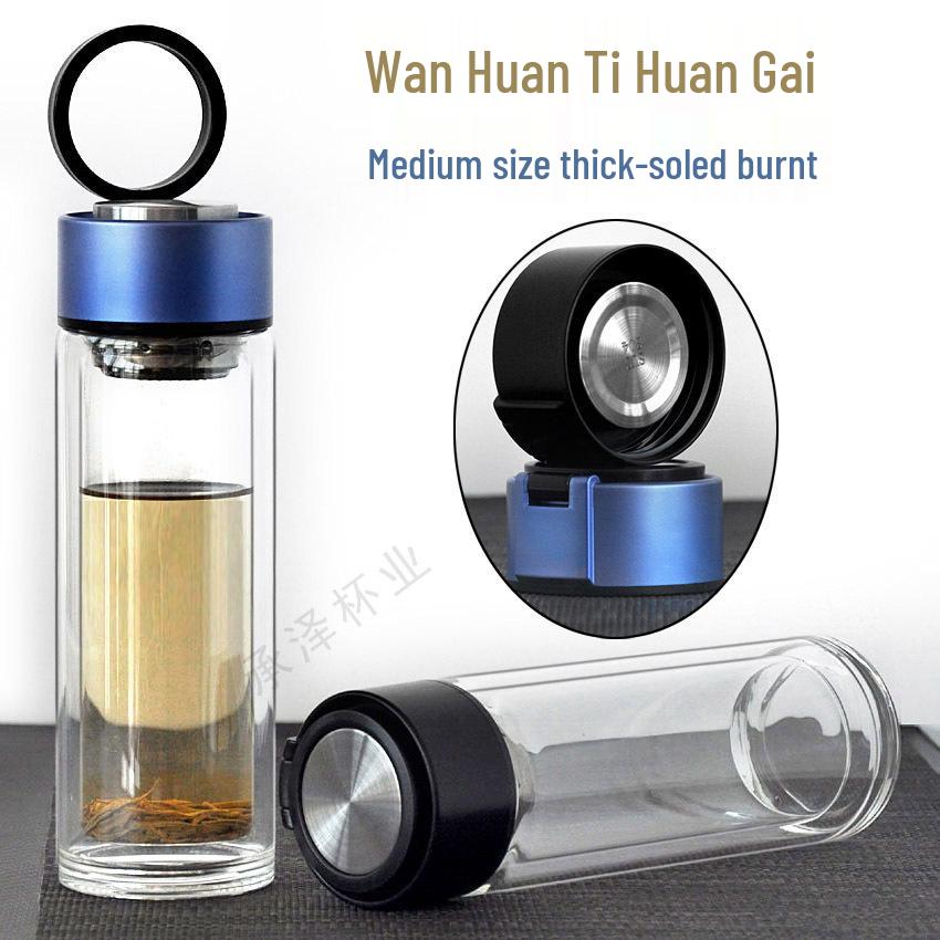 High-Temperature Resistant Double-Layer Printed Borosilicate Glass Tea Cup
